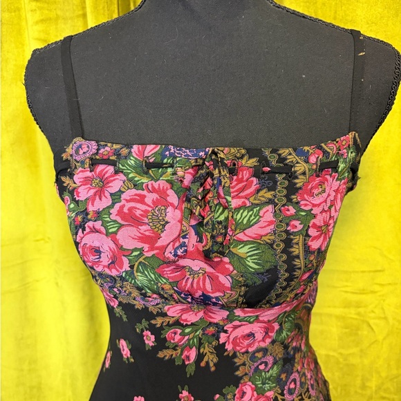 Rare Vintage 90s Betsey Johnson New York Bias Cut Floral Baroque Midi Dress XS - Picture 2 of 9